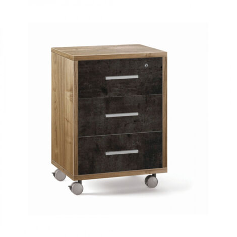 Commode à roulettes, 3 tiroirs, 51 cm (L) x 41 cm (P) x 71 cm (H) – Finition noyer et noir mat – Sarmog (1/5)