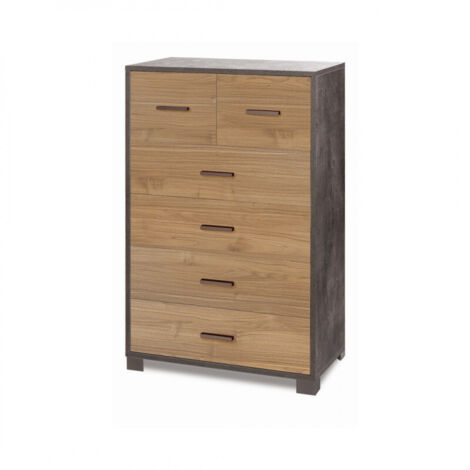 Meuble 4 + 2 tiroirs 70L x 41P x H112 – Finition bois noir mat et noyer Stelvio – Sarmog (1/4)