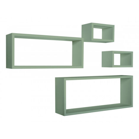 Ensemble de 4 étagères murales, meuble de salle de bain, étagère murale, vert aigue-marine, 75 x 30 x 15,5 cm, 60 x 25 x 15,5 cm et 2 étagères de 25 x 15 x 15,5 cm - Merlino (1/3)