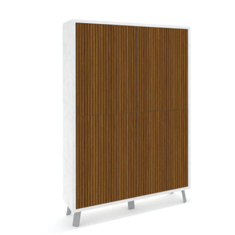 Armoire 4 portes 108 cm (L) x 41 cm (P) x 161 cm (H) – Finition blanc mat et chêne Dogato – Sarmog (1/5)