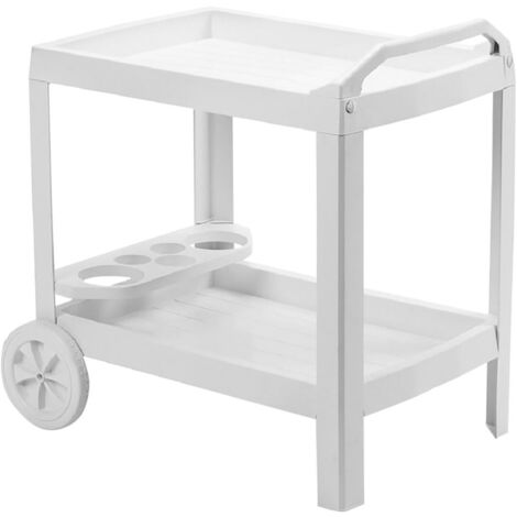 Progarden – Chariot alimentaire en plastique blanc – Desserte de cuisine avec roues – Résistant aux agents atmosphériques et moisissures