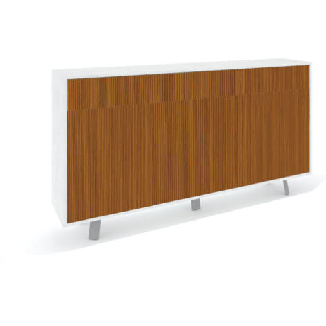 Meuble 3 portes, 3 tiroirs, 164 cm (L) x 41 cm (P) x 92 cm (H), finition blanc mat et chêne Dogato, Sarmog (1/5)