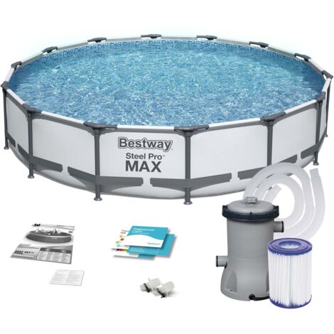 Bestway – Piscine hors sol ronde – Structure en acier anticorrosion – Diamètre 427 cm – Hauteur 84 cm – Capacité 10 220 L – Pompe de filtration incluse