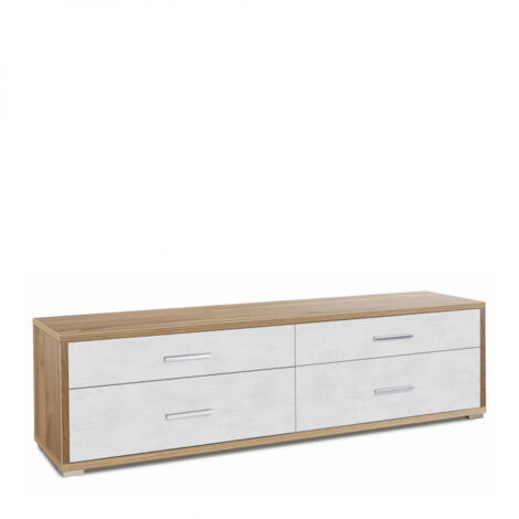 Meuble à 4 tiroirs 179L x 47P x H50 – Finition noyer et blanc mat – Sarmog (1/2)