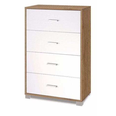 Meuble à 4 tiroirs, 70 cm (L) x 41 cm (P) x 112 cm (H), finition noyer Stelvio et blanc flammé, Sarmog (1/5)
