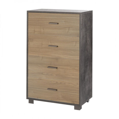 Meuble à 4 tiroirs 70L x 41P x H112 – Noir mat et noyer Stelvio – Sarmog (1/5)