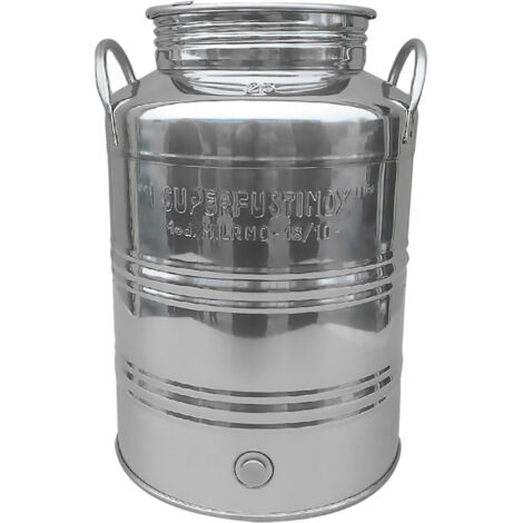 Coffre alimentaire en inox soudé bas 10L – Raccord robinet 1/2" – Conservation huile, vin, lait – Fût 5L, 10L, 30L