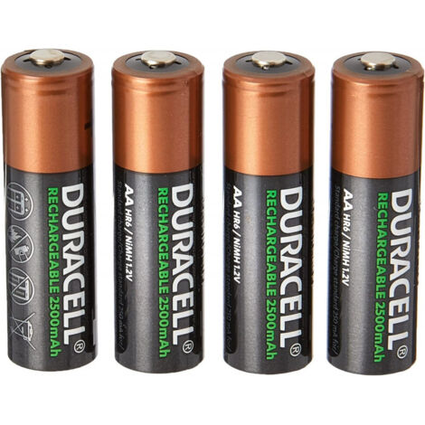 Piles rechargeables Duracell AA 2500 mAh, 4 pièces, 100 recharges