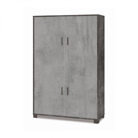 Armoire 4 portes 108 cm (L) x 41 cm (P) x 161 cm (H) – Finition noir mat et ciment – ​​Sarmog (1/5)