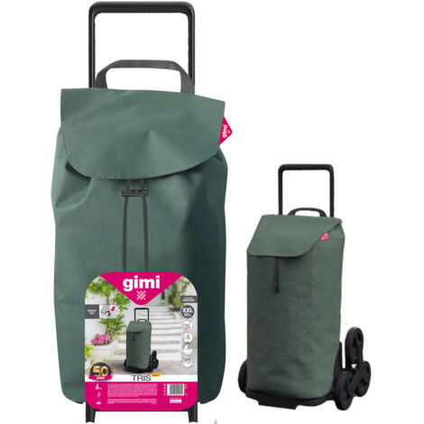 Trolley Tris vert 52L – Structure en acier et résine – 6 roues pour escaliers – Sac polyester lavable – Dimensions L51 x P44 x H95 cm – Gimi