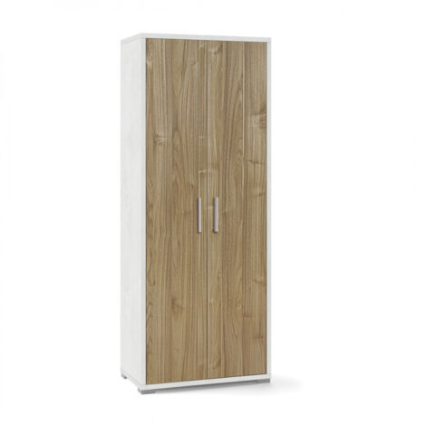 Meuble 2 portes 71L x 41P x H182 – Finition bois blanc mat et noyer – Sarmog