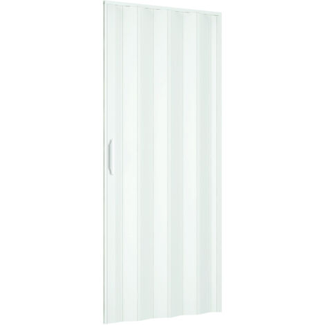 Porte accordéon en PVC rigide blanc pastel 82x210cm – Fermeture magnétique avec poignée ABS – Prête à l'installation