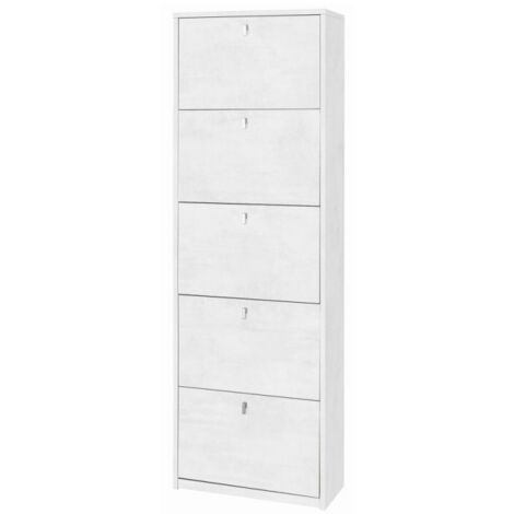 Étagère à chaussures 5 portes, 63L x 29P x H190 cm, finition blanc mat, Sarmog (1/3)