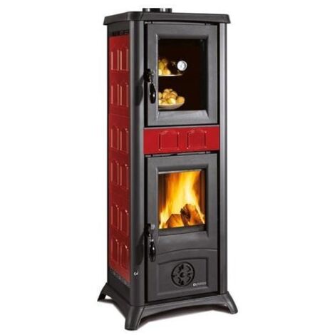 Nordica – Poêle à bois 7,3 kW – Four émaillé 19L – Pour espaces jusqu'à 209 m³ – Structure fonte et majolique – Sortie fumée Ø120 mm