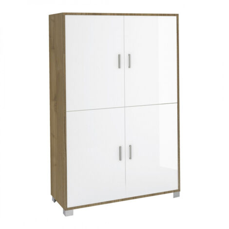 Armoire 4 portes 108L x 41P x H161 – Finition orme clair et blanc brillant – Sarmog (1/5)