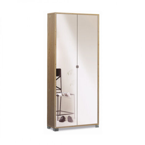 Armoire à miroir 2 portes 83x29x190 cm – Finition noyer Stelvio – 8 étagères réglables – Chants ABS – Poignée aluminium bruni – Sarmog (1/4)