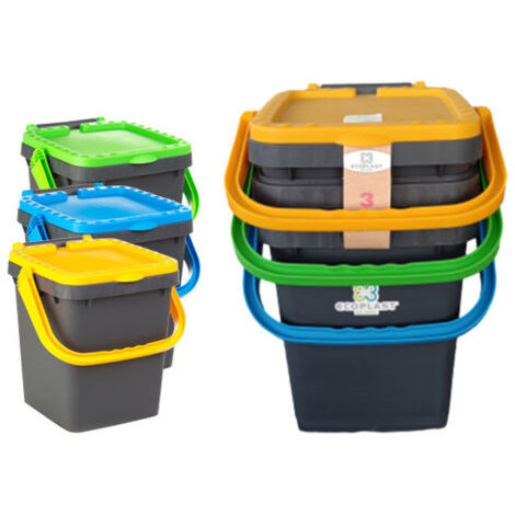 Ensemble de 3 poubelles anti-renversement – Capacité de 20 L chacune – Empilables et superposables – Ecoplast