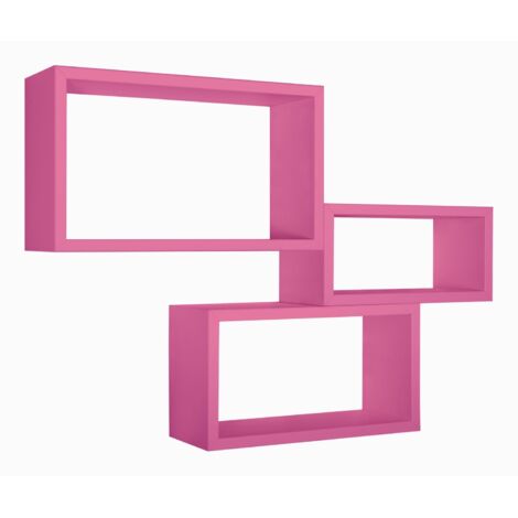 Lot de 3 étagères murales pour salon design cube rectangulaire Trittico - Fucsia (1/4)