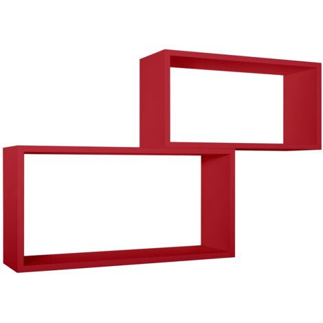 Lot de 2 étagères murales rectangulaires cube moderne Bislungo - Rouge (1/5)