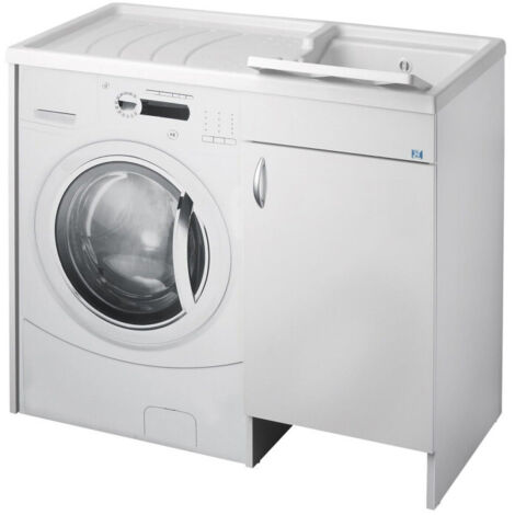Negrari – Meuble machine à laver avec évier stratifié hydrofuge – Bac à droite 109 x 60 x 89 cm – Panneaux mélaminés 18 mm – Siphon autonettoyant