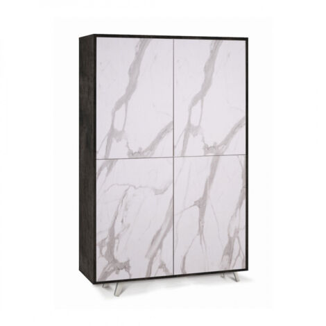 Meuble 4 portes 108 cm (L) x 41 cm (P) x 161 cm (H) – Noir mat et finition marbre Calacatta – Sarmog (1/5)