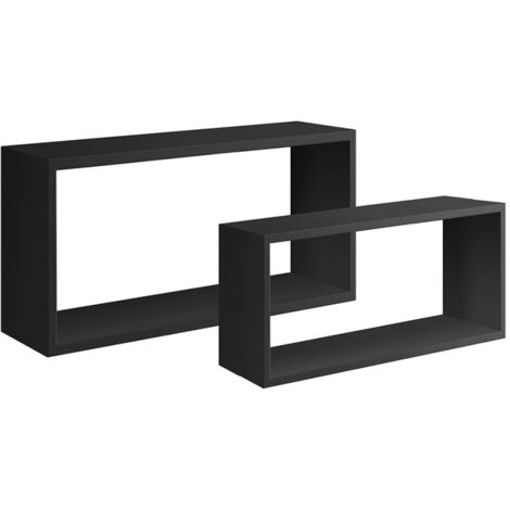 Lot de 2 étagères murales rectangulaires cube moderne Bislungo - Noir (1/4)