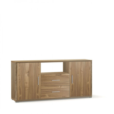 Meuble 2 portes, 2 tiroirs, 174 cm (L) x 41 cm (P) x 84 cm (H), finition noyer, Sarmog (1/3)