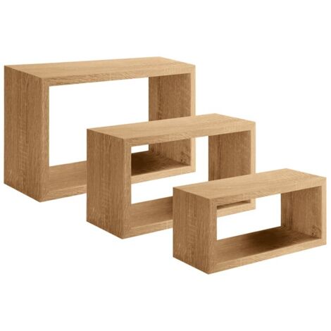 Lot de 3 étagères murales pour salon design cube rectangulaire Trittico - Chêne (1/4)