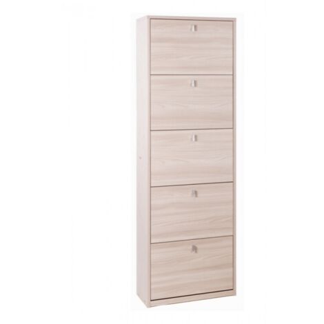 Étagère à chaussures 5 portes, 63L x 29P x H190 cm – Finition orme clair – Sarmog (1/3)
