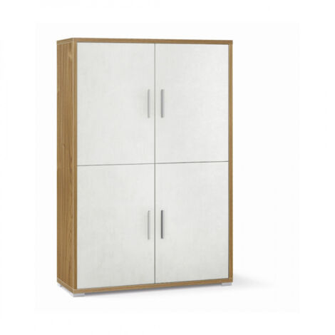 Armoire 4 portes 108L x 41P x H161 – Bois de noyer et finition blanc mat – Sarmog (1/5)