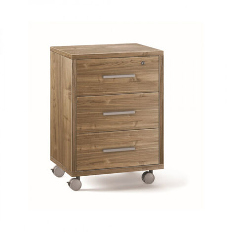 Commode à roulettes, 3 tiroirs, 51 cm (L) x 41 cm (P) x 71 cm (H) – Finition noyer – Sarmog (1/5)