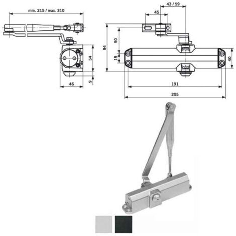 Fermoir de porte aérodynamique noir. Ts Compakt 101 Dorma