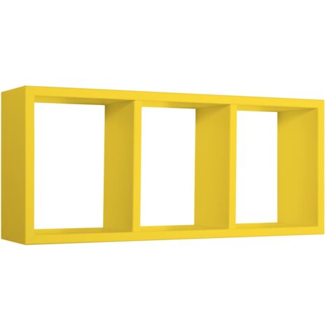 Tristano Étagère murale moderne en forme de cube rectangulaire 3 compartiments - Jaune (1/5)