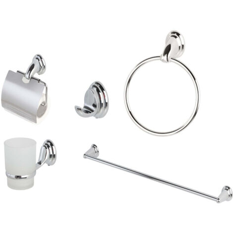 Réglez 5 accessoires de bain en acier et en verre satiné avec une fixation de mur facile (1/2)