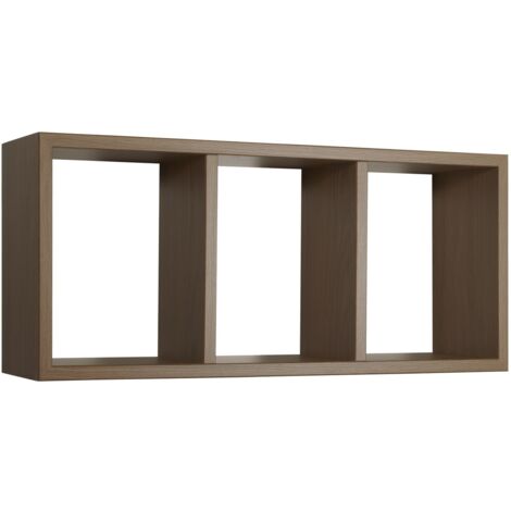 Tristano Étagère murale moderne en forme de cube rectangulaire 3 compartiments - Chêne (1/5)