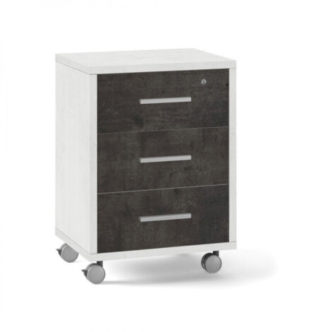 Commode à roulettes, 3 tiroirs, 51 cm (L) x 41 cm (P) x 71 cm (H) – Finition blanc mat et noir mat – Sarmog (1/5)