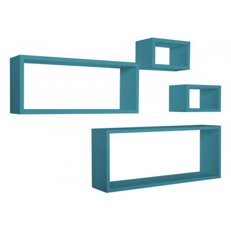 Lot de 4 étagères murales rectangulaires cube moderne Merlino - Bleu 3 (1/3)