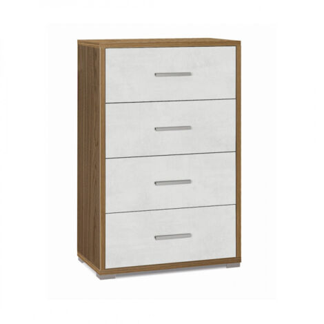 Meuble à 4 tiroirs 71 cm (L) x 41 cm (P) x 110 cm (H) – Finition noyer et blanc mat – Sarmog (1/2)