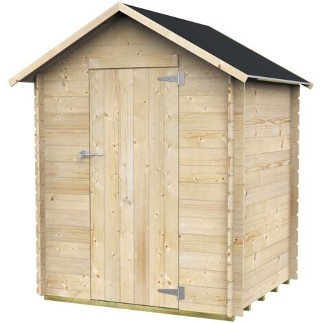 Abri de jardin en bois 146 x 130 cm – Parois 16 mm – Porte pleine – Compact – Sapin naturel – Étanchéité membrane bitumineuse – Alce