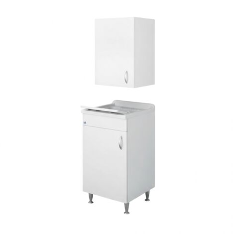 Aménagement buanderie avec évier 45x50 cm et meuble haut – Blanc – Bois hydrofuge – Negrari (1/5)