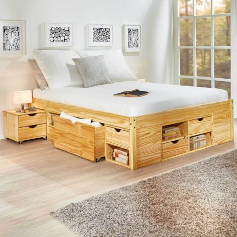 Lit Inter Link avec rangements et chevet à roulettes Dim. 166,5x209x47,5h (1/5)