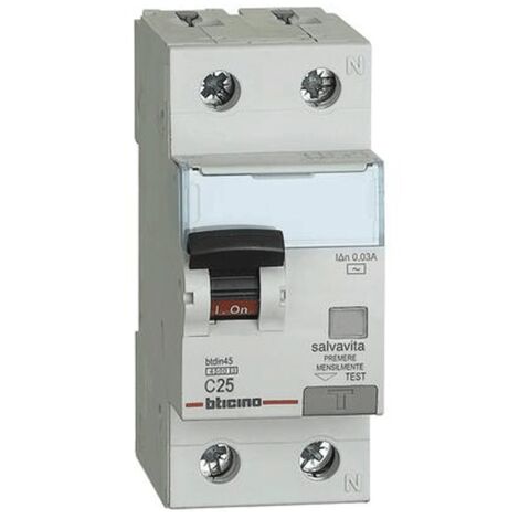 Interrupteur Magnétothermique Différentiel Bticino 1P+N 25A 30mA Type AC 4.5kA 2 Modules (1/2)