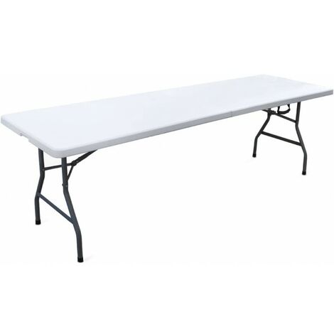 Table pliante pliable en valise en résine blanche, structure en fer, 240x70x74 cm