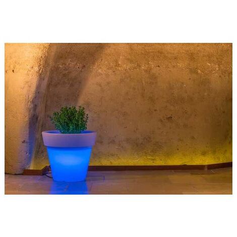 Pot de fleurs lumineux rond jardinière en résine diamètre 80 cm mod. Gemma Led bleu