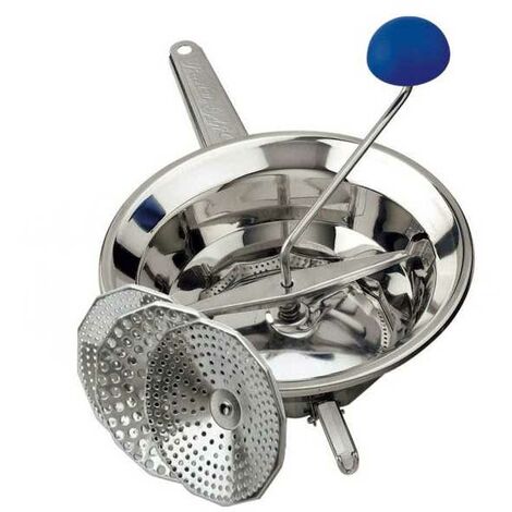 Moulin à légumes inox 20 cm – 3 disques interchangeables pour textures variées – Pieds inclinables pour stabilité – Manivelle ergonomique – Omac