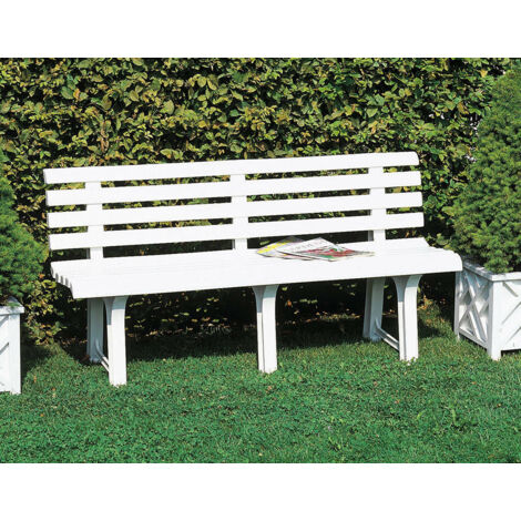 Progarden – Banc de jardin blanc 145x49xH74cm – 3 places – Polypropylène renforcé – Dossier intégré – Entretien facile