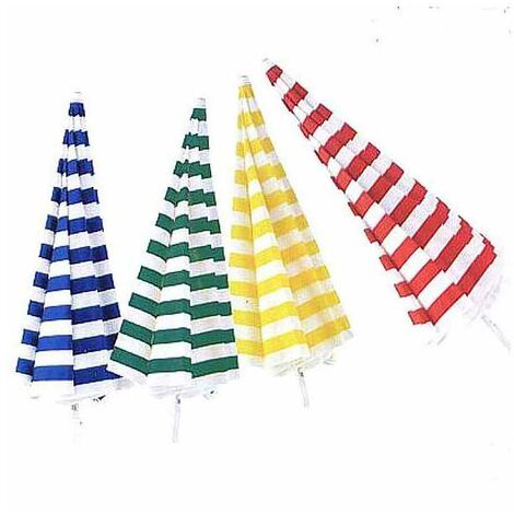 Parasol droit en acier TNT 180 cm – Toile rayée blanche et jaune – Mât Ø 32 mm avec articulation – Sac de transport inclus – Vette