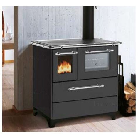 Cuisinière à bois 6.3kW – Four émaillé noir avec thermomètre – Plaque de cuisson acier – Sortie de fumée 12cm – Classe A – 80x65x85cm – Royal