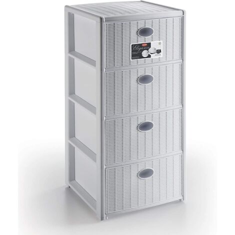 Commode 4 tiroirs 40x40 h 80 blanc – Étagères intermédiaires résistantes – Roues pivotantes – Fourni monté – Stefanplast