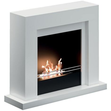 Bio-cheminée au sol Udine Blanc 2,5 kW – foyer en acier, structure en bois, vitre frontale – Tecno Air System